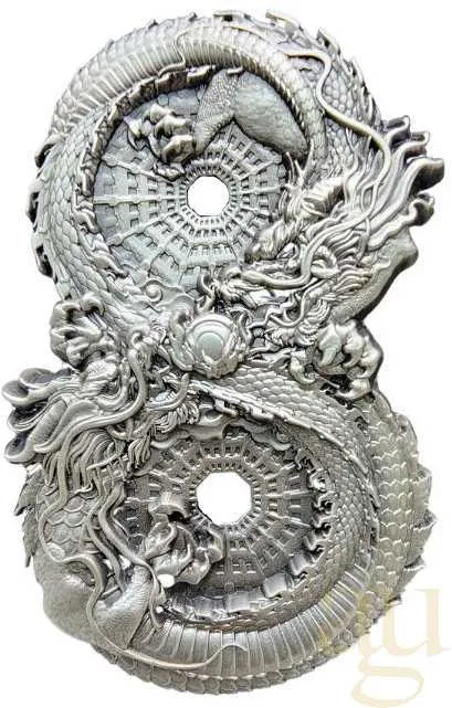 3 Unzen Silbermünze Tschad Figure 8 Dragon & Dragon 2024 - Antik High Relief