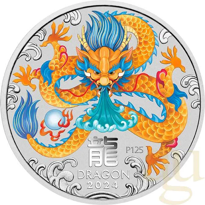 1 Kilogramm Silbermünze Australien Lunar III Drache 2024 - coloriert
