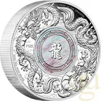 2 Unzen Silbermünze Australien Mother of Pearl Double Dragon 2024 - polierte Platte