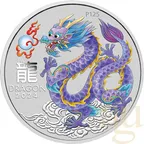 1 Unze Silbermünze Australien Lunar III Drache 2024 ANDA Special lila coloriert - Coincard
