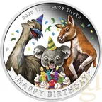 1/2 Unze Silbermünze Australien Happy Birthday - polierte Platte - coloriert - Coincard