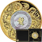 2 Unzen Goldmünze Australien Mother of Pearl Double Dragon 2024 - polierte Platte