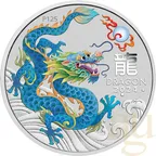 1 Unze Silbermünze Australien Lunar III Drache 2024 türkis coloriert