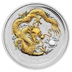 1 Unze Silbermünze Australien Lunar II Drache 2012 teilvergoldet + Box + Zertifikat