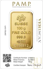 100 Gramm Goldbarren PAMP Fortuna