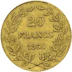 20 Francs Goldmünze Belgien Leopold I - 1865