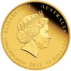 1/10 Unze Goldmünze Australien Lunar II Hase 2011 - polierte Platte