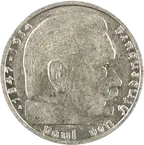 2 Reichsmark Silbermünze Hindenburg mit HK