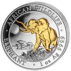1 Unze Silbermünze Somalia Elefant 2016 teilvergoldet