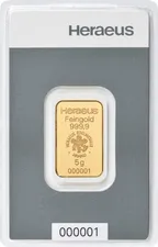 5 Gramm Goldbarren Heraeus Kinebar