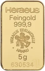 5 Gramm Goldbarren Heraeus Kinebar