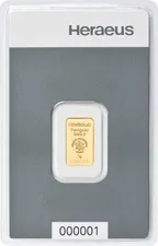 1 Gramm Goldbarren Heraeus Kinebar
