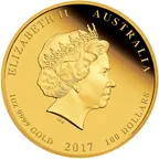 1 Unze Goldmünze Australien Lunar II Hahn 2017 - polierte Platte