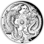 2 Unzen Silbermünze Australien Drache & Tiger 2018  - High Relief - polierte Platte