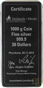 1 Kilogramm Silber Cook Islands Münzbarren gegossen