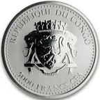 1 Unze Silbermünze Afrika Kongo Silberrücken Gorilla 2019