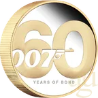2 Unzen Silbermünze Tuvalu James Bond 60 Years of Bond 2022 proof teilvergoldet