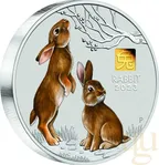 1 Kilogramm Silbermünze Australien Lunar III Hase 2023 - coloriert mit 1g Gold Privy Mark
