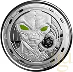 1 Unze Silbermünze Afrika Ghana Alien 2022 - Coloriert