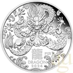 1 Unze Silbermünze Australien Lunar III Drache 2024 - polierte Platte