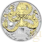 1 Unze Silbermünze Australien Lunar III Drache 2024 teilvergoldet