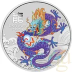 1 Unze Silbermünze Australien Lunar III Drache 2024 violett coloriert - Coincard