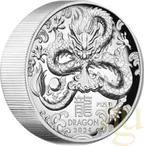 5 Unzen Silbermünze Australien Lunar III Drache 2024 polierte Platte - High Relief